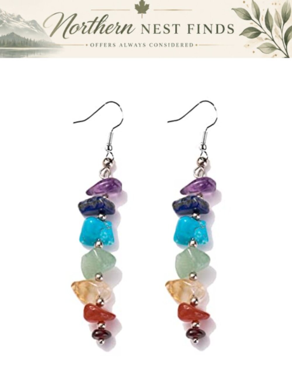 7 Chakra Healing Crystal Dangle Earrings Reiki Yoga Energy Balancing
